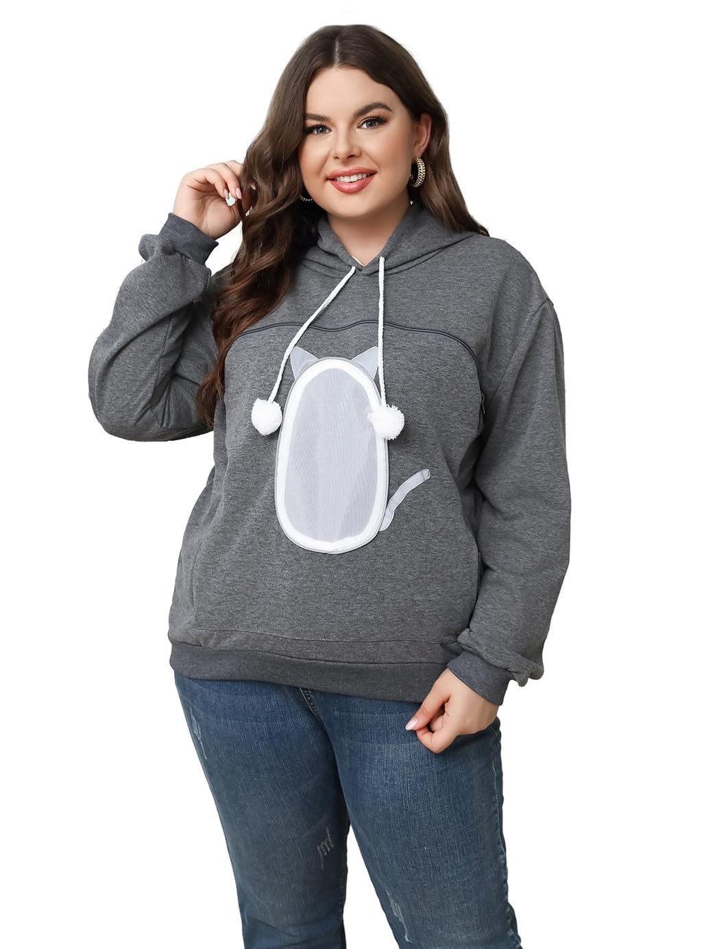 LINYUCHEN Cat Pouch Hoodie Pet Carrier Sweatshirt Large Pocket Pullover Shirt Wearable Cat Dog Carrier Hoodie Dark Grey